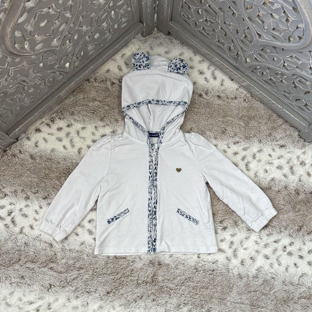Original Marines zip up hoodie baby girls 6-9 months floral teddy bear ears fall
